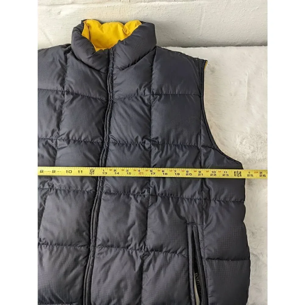 Lands End Vest Large L Black Yellow Goose Down Mens Puffer Full Zip Up Reversibl
